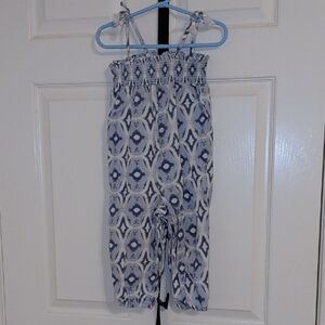 Rachel Zoe Blue and White Patterned Smocked Jumpsuit